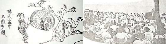 八丈太鼓の文献に掲載されている写真と絵